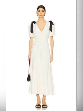 New with Tags- ASTR The Label Elegant Cream Maxi Dress with Black Shoulder Bows